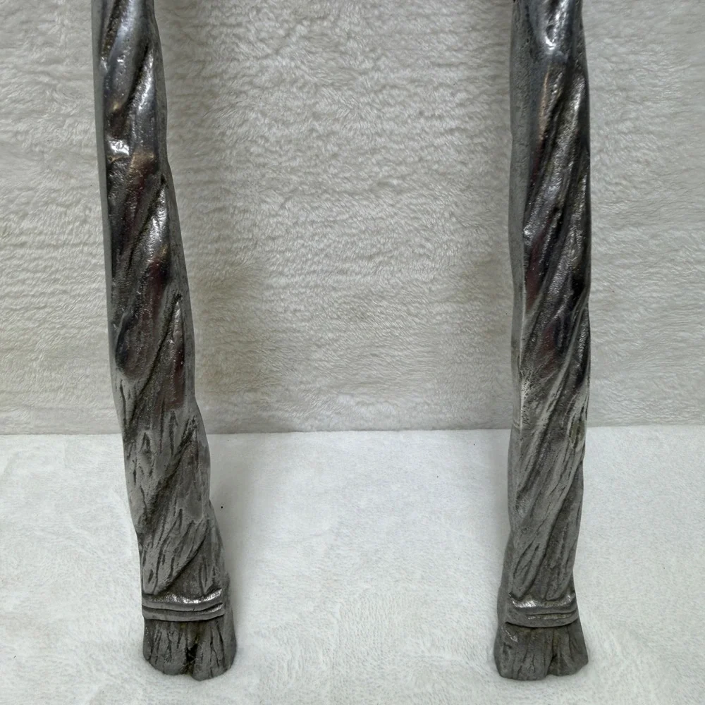VTG Cast Metal Leaf Salad Serving Set Silver Tone Rustic Botanical Twig Handle